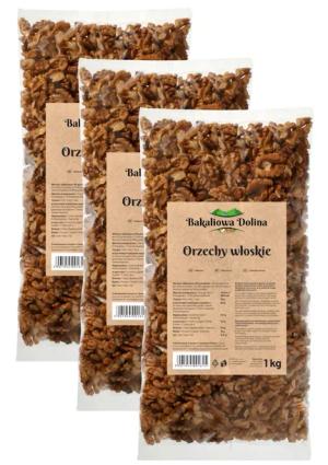 ORZECHY WŁOSKIE 3 x 1 KG (1000 G) ŁUSKANE NATURALNE ORZECH POŁÓWKI KAWAŁKI PEŁNE WITAMIN 3 KG (3000 G)