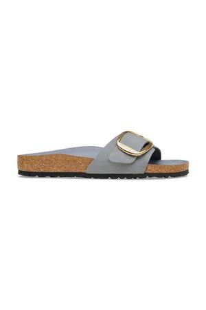 Birkenstock klapki na płaskim obcasie damskie nubukowe Madrid Big Buckle