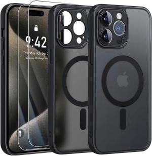 ETUI DO MAGSAFE CZARNY MAT DO APPLE IPHONE 15 PRO + 2x SZKŁO
