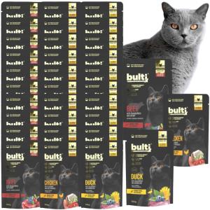 Bulti superfoods mokra karma dla kotów zestaw 30szt wołowina kurczak kaczka