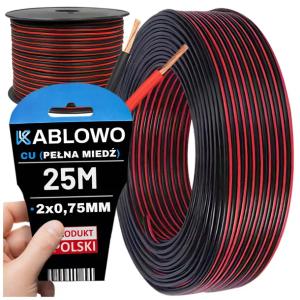KABEL GŁOŚNIKOWY PRZEWÓD DWUŻYŁOWY AUDIO HQ OFC CU 2x0,75MM KABLOWO 25M