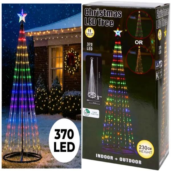 CHOINKA DUŻA ZEWNĘTRZNA XL 230 cm 370 LED TIMER KEMA OGRODOWA MULTIKOLOR
