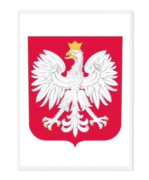 Godło Polski w ramie aluminiowej 21x29,7cm białe