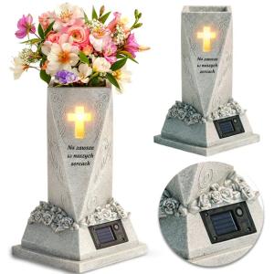 ZNICZ SOLARNY LED KRZYŻ DUŻY NA GRÓB CMENTARZ WAZON LAMPION DEKORACJA IP44