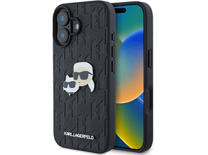 Etui KARL LAGERFELD Hardcase Monogram Karl&Choupette Head Pin do iPhone 16 6,1 cala Czarny