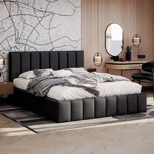 Łóżko tapicerowane z pojemnikiem SFG0116 | 180x200 | Welur | Czarny