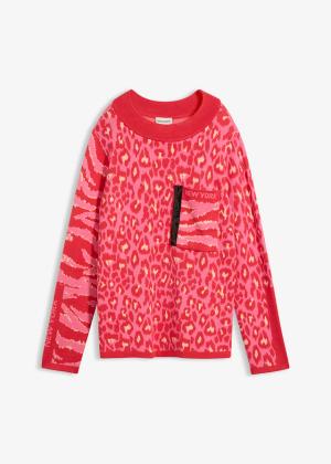 Sweter z cienkiej dzianiny ze zwierzęcym nadrukiem