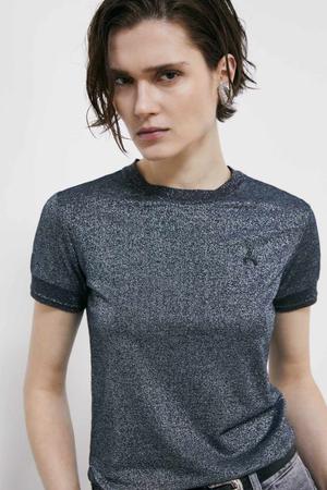 T-shirt z cienkiej dzianiny z logo ze strassami