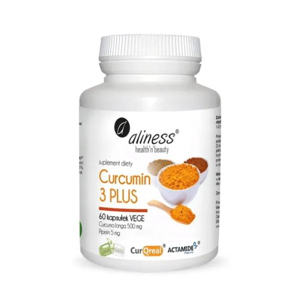 CURCUMIN 3 PLUS + PIPERYNA KURKUMINA 500 mg Aliness 60 kapsułek VEGE