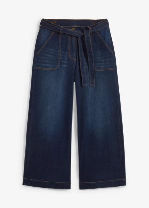 Jeansy wide leg, high waist z wygodnym pasem, cropped