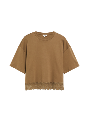 T-shirt z dużymi rękawami i koronkową lamówką