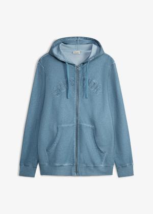 Bluza rozpinana z kapturem, z czystej bawełny, z efektem sprania