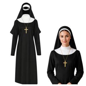 Siostra Zakonna Kostium Halloween Zakonnica Krzyż Welon Kornet Dekoracje