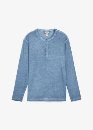 Bluzka z długim rękawem i dekoltem henley z efektem sprania z czystej bawełny organicznej