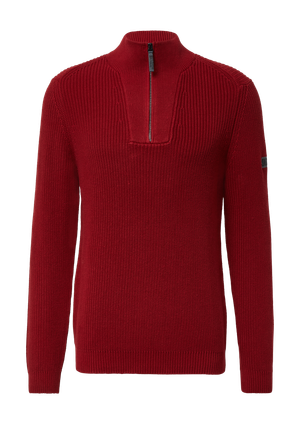 Sweter z prążkowanej bawełny z kołnierzem troyer