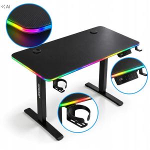 Biurko gamingowe elektryczne REGULOWANE RGB CARBON 120cm PAMIĘĆ PRIME3