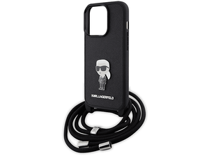 Etui KARL LAGERFELD iPhone 15 Pro 6.1 Crossbody Saffiano Monogram Metal Pin Czarny KLHCP15LSASKNPSK