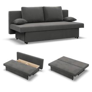 Kanapa NOLA Rozkładana Miękka Sofa Wersalka bez Podłokietników Szara