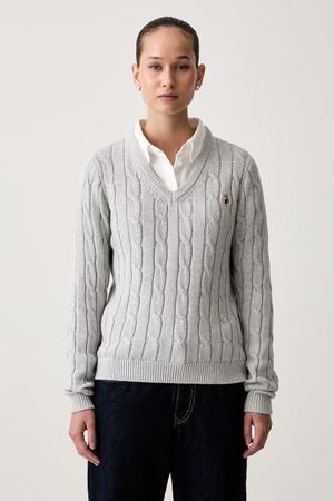 U.S. Polo Assn. sweter damski bawełniany V-NECK CABLE