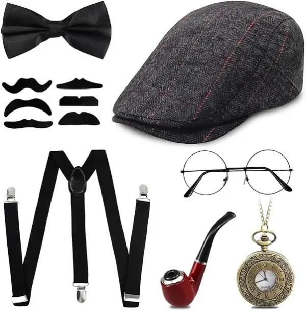 AKCESORIA MĘSKIE RETRO GANGSTER PRZEBRANIE KOSTIUM PEAKY BLINDER GATSBY x7