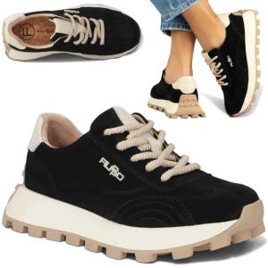 Sneakersy Damskie SKÓRZANE FILIPPO Wiązane Półbuty na Platformie Czarne 38