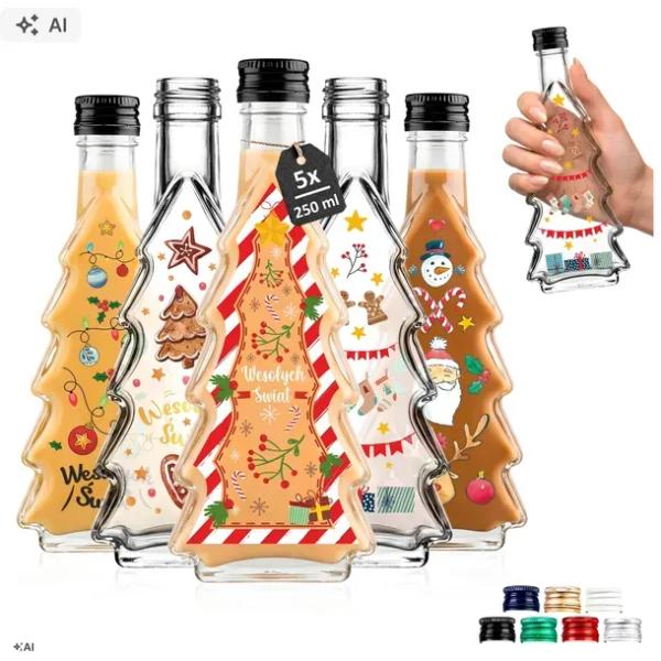 5x Butelka CHOINKA 250 ml na likier butelki choinka + naklejki wodoodporne