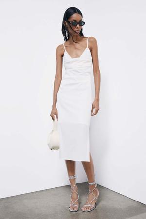 Sukienka midi typu bustier z popeliny