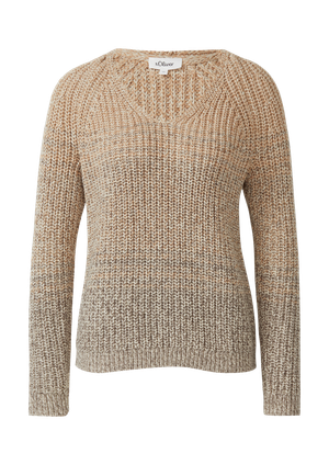 Sweter z dzianiny z dekoltem w szpic i gradientem kolorów