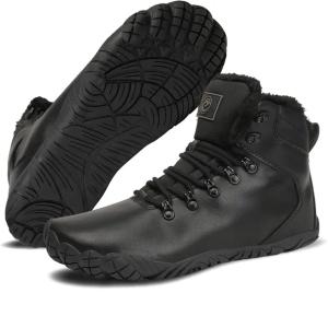 VEXITO Damskie Buty Zimowe Barefoot Wodoodporne Ciepłe Skóra PU Czarne 41