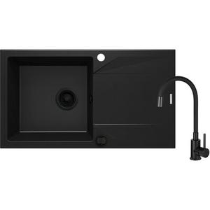 Set zlewozmywak granitowy ZQJ N113 nero+bateria z elastyczną wylewką N72M nero+osprzęt nero