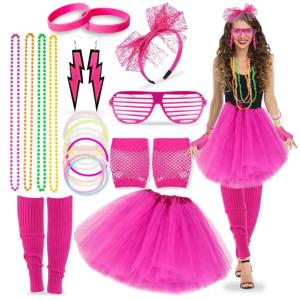 STRÓJ LATA 80 90 NEON RETRO ITALO DISCO PRZEBRANIE ZESTAW 8w1 SPÓDNICA