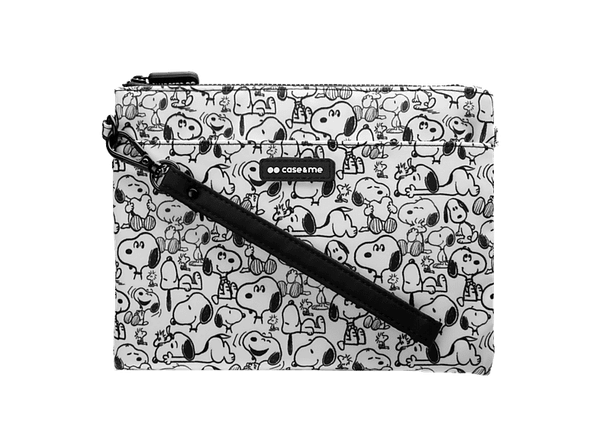 Torebka CASE&ME Peanuts Snoopy Better-Together ze smyczą i zamkiem błyskawicznym Biało-czarny