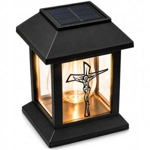 ZNICZ SOLARNY LED NA GRÓB LAMPION KRZYŻ CMENTARZ STATUETKA mocne światło