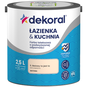 Farba lateksowa o podwyższonej odporności ŁAZIENKA  KUCHNIA Beżowy to jest to 2,5 l Dekoral